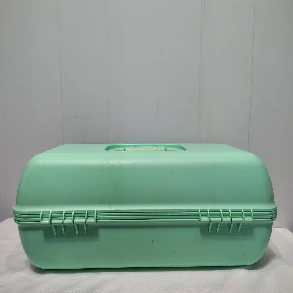 Vintage Caboodles Mint Green Makeup‎ Case Organizer 80s 90s Retro w Mirror